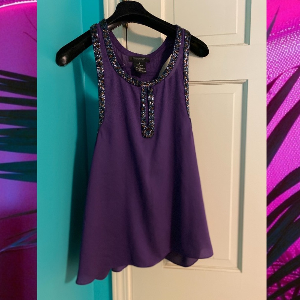Purple Beaded Sleeveless Top
